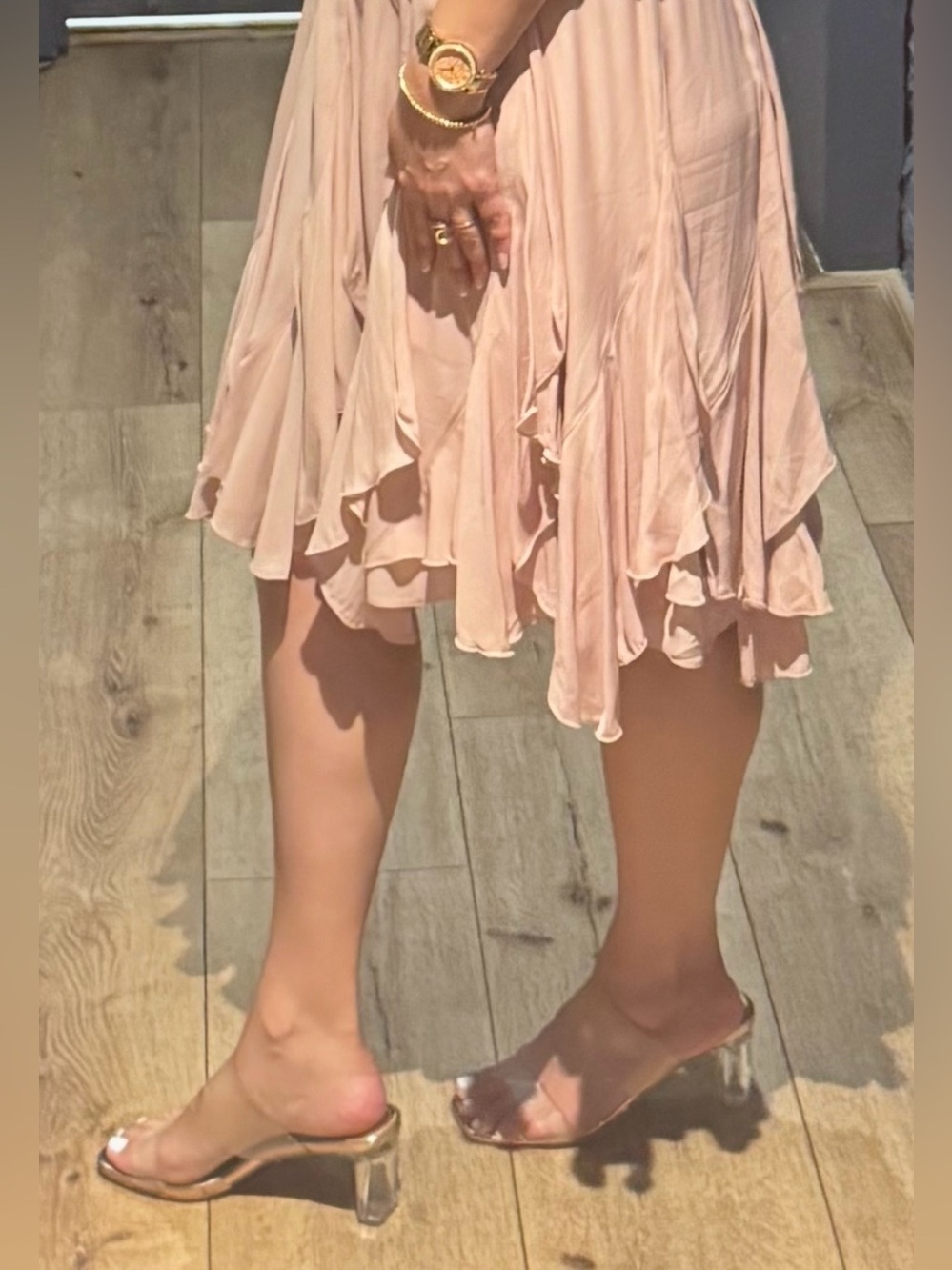 Zara Blush Pink Handkerchief Hem Chiffon Midi Skirt | Size Large-Like New - Picture 2 of 4